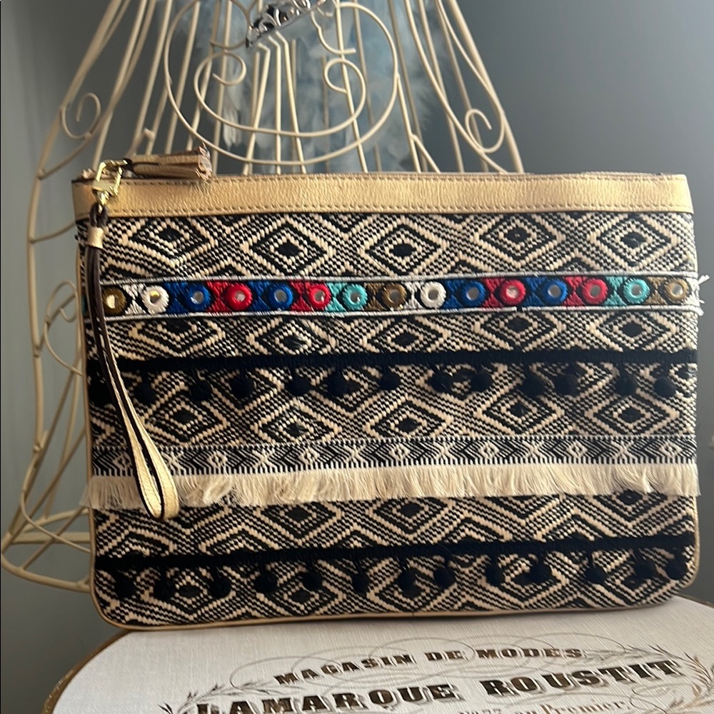Neiman Marcus embellished boho wristlet